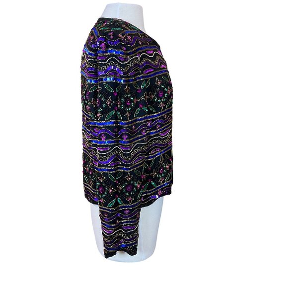 Papell Boutique Evening Multicolored Embellished Beaded Sequined Silk Jacket 14P - Picture 4 of 10